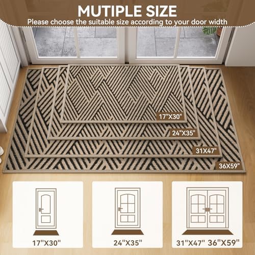 Front Door Mat Indoor Outside Entrance Non-Slip Mats Brown 36"x59" - Image 2