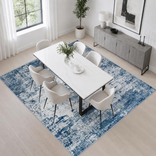 Area Rug Living Room: 8x8 Modern Washable Indoor Soft Carpet Blue - Image 4