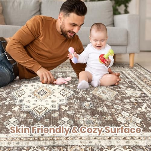 cotiled 9x9 Area Rug for Living Room, Traditional, Dark Brown - Image 3