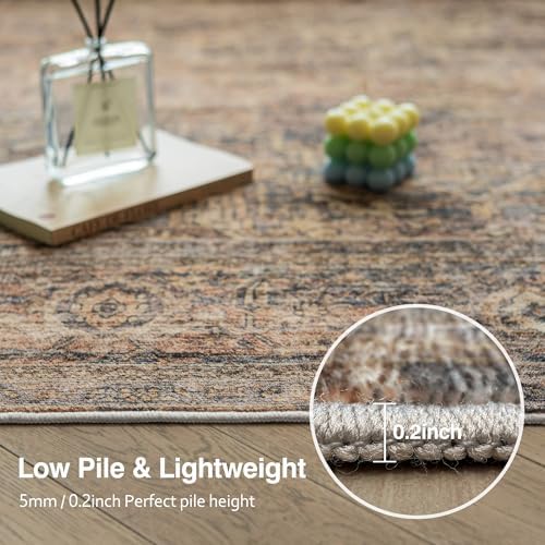 FMFUNCTEX 2x8 Hallway Runner Rug Washable Terracotta Neutral Vintage Retro - Image 4