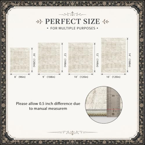 Area Rugs for Living Room Bedroom 8x10 Washable Non-Slip Vintage Beige - Image 5