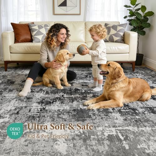 6x9 Area Rugs Living Room Washable Rug, Abstract Black - Image 3