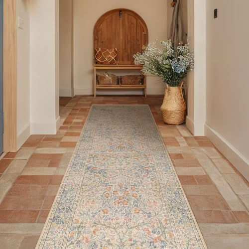 Vintage Beige Blue 2'6" x 8' Runner Rug - Image 6