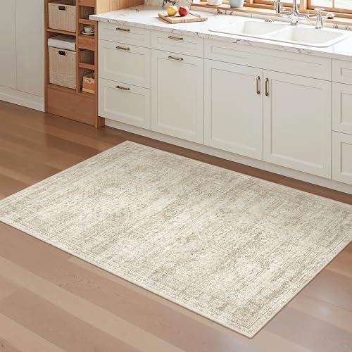 Soalmost 3x4 Rugs Non-Slip, Small Washable Kitchen Entryway Area Rug Beige - Image 2