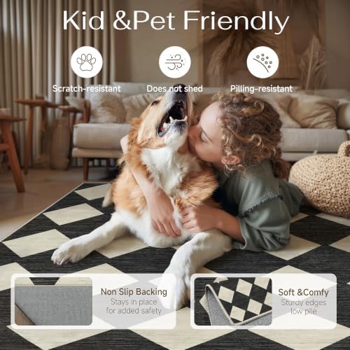 PureCozy Black 10x12 Washable Area Rug Large Non Slip Checkered Carpet - Image 4