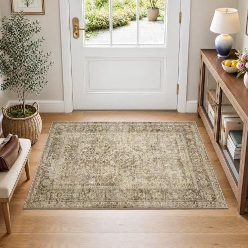 FMFUNCTEX 2x3 Washable Brown Vintage Distressed Retro Soft Entryway Rug - Image 2