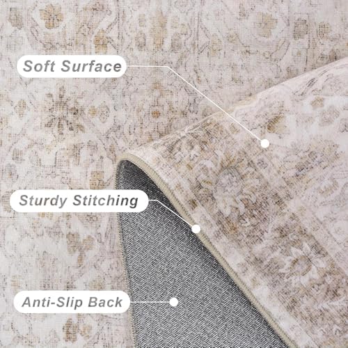Round Rug 4ft Neutral Beige Washable Circle Rug - Image 5