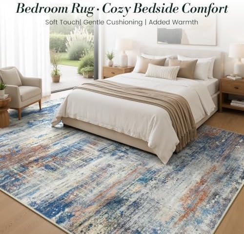 8x10 Washable Area Rug for Living Room, Slate Blue and Terracotta - Image 2