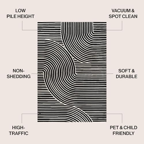JONATHAN Y Hallie High-Low Curve Black/White 4x6 Indoor Area Rug, Minimalist - Image 3
