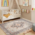 4x6 Beige Blue Orange Washable Area Rug by Unknown