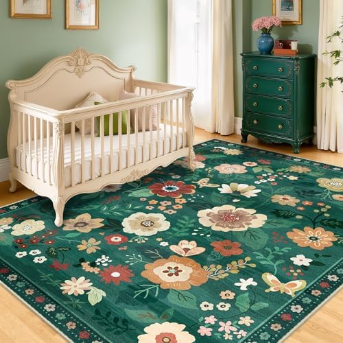 RELEANY Floral Washable 5x7 Area Rugs DarkGreen - Image 2