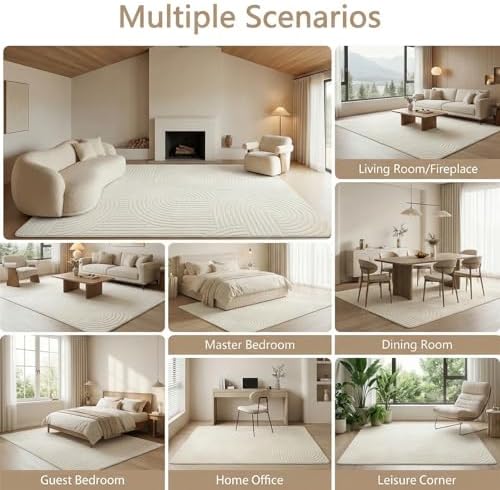 Beige Boho 8x10 Solid Color Area Rugs, Washable Rugs - Image 5