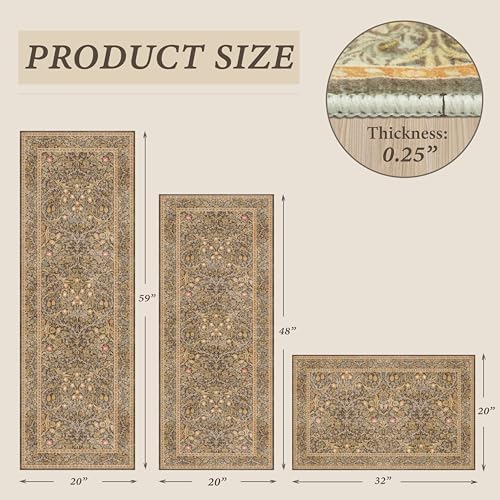 JTJ Brown Kitchen Rug Set of 3, Washable Non Slip Mats - Image 2