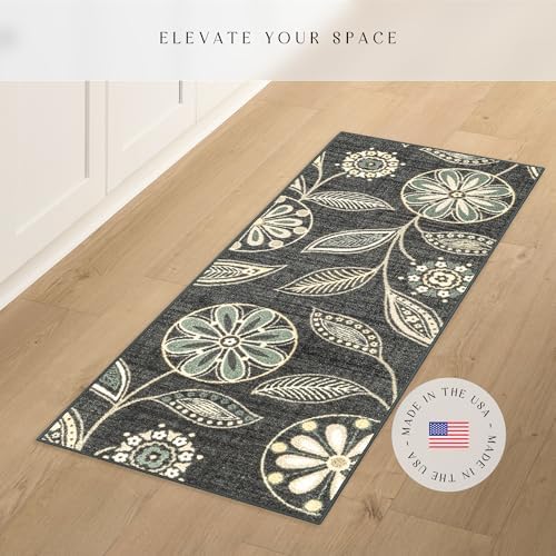 Maples Rugs Reggie Bohemian Floral Print Runner Rug, Persian Blue - Image 3