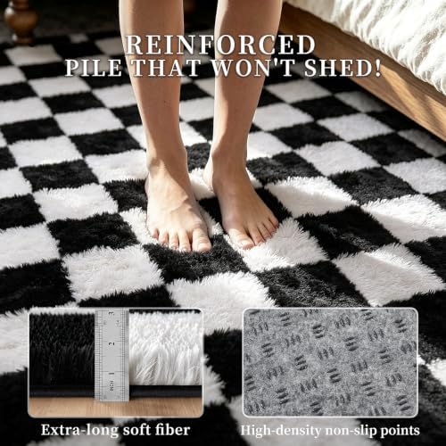 Black and White 2x4 Area Rugs for Bedroom, Fluffy Rug Small Bedside Carpet - Image 6