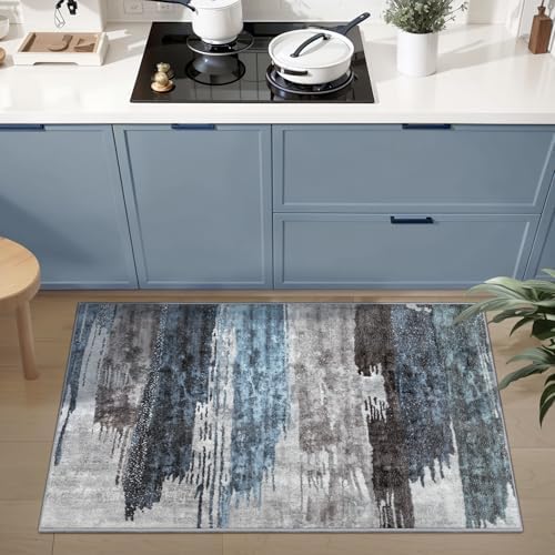 Ciicool Washable Area Rug 2x3 Entryway Rug, Modern Abstract Entry Mat Navy - Image 3