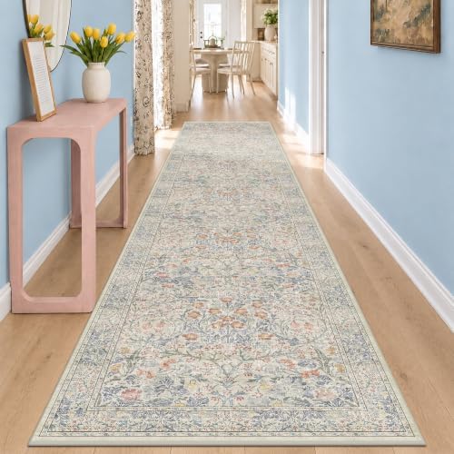 Vintage Beige Blue 3x12 Runner Rug by HazoHaus