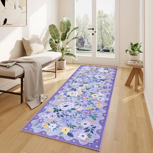 DUKINO 2x10 Runner Rug, Floral Washable Kitchen Runner Rug Non Slip - Image 2