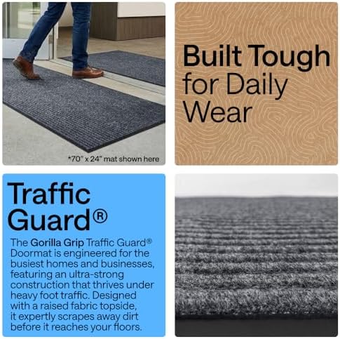 GORILLA GRIP Traffic Guard Indoor Outdoor Heavy Duty Door Mat 70x24 Lt Gray - Image 3