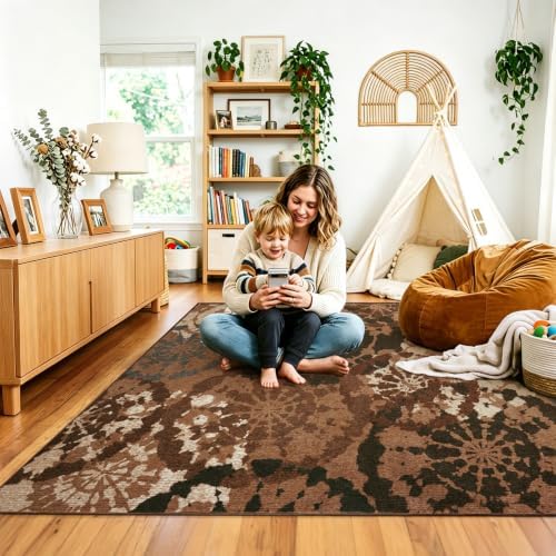 Boho 5x7 Area Rug Washable Non-Slip Modern Abstract Rug - Image 2