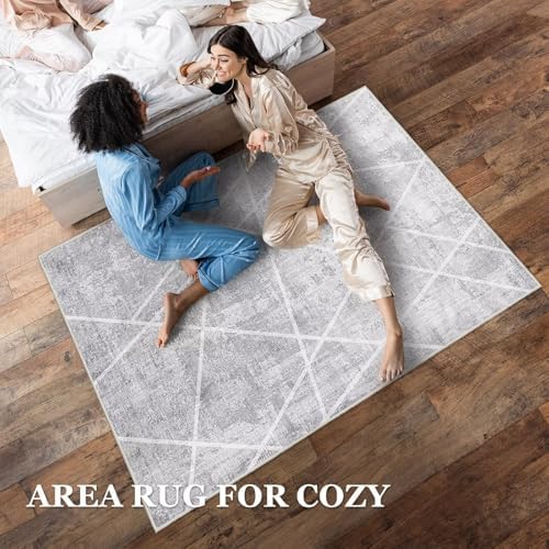 Vamcheer Modern Area Rug for Living Room 6x9, 10mm Thick Sponge Grey White - Image 4