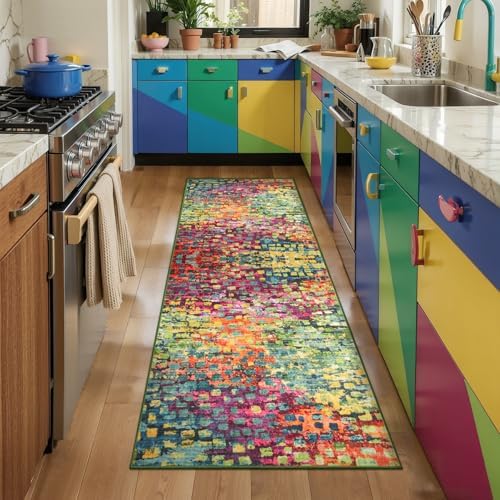 Tangsoo Colorful Abstract 3x7 Washable Runner Rug - Image 2