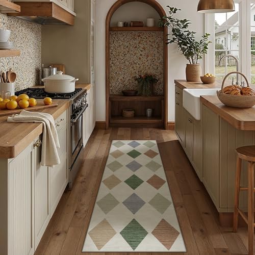 PureCozy 2x6 Washable Runner Rug Kitchen Colorful Non Slip Checkered Carpet - Image 2