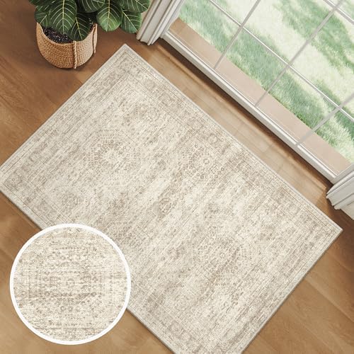 Soalmost 2x3 Washable Rugs for Kitchen, Small Area Rug Beige - Image 2