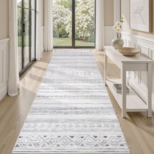 cotiled Hallway 3x10 Runner Rugs Washable Boho Rug Dark Grey by COTILED