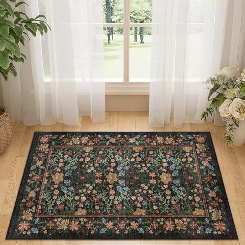 DUKINO 2x3 Entryway Rug, Washable Vintage Floral Area Rug - Image 5