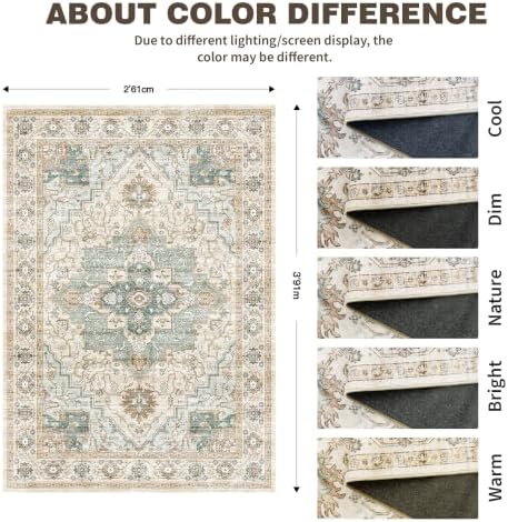 Washable 2x3 Area Rug, Non Slip Small Entryway Rugs Green/Beige - Image 2