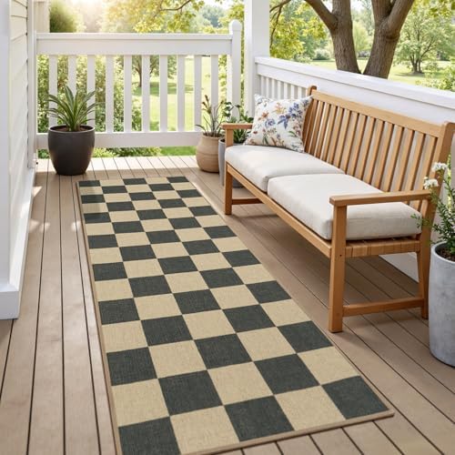 Lessymo Checkered Easy Jute 2x6 Rug, Kitchen Runner Washable Rugs Non Slip - Image 6