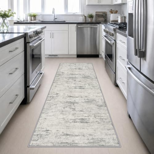 3x10 Washable Runner Rug：Modern Abstract Kitchen Soft Carpet Gray - Image 4