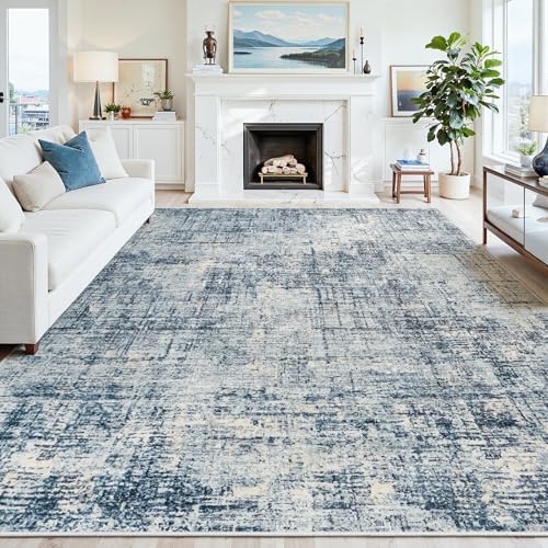 8x10 Washable Area Rug for Living Room Bedroom: Non-Slip Modern Blue Gold by Oriannal