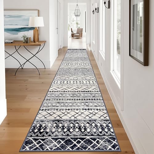 KUTA Boho Runners for Hallways 2.6x12 ft Vintage Geometric Black Navy Blue - Image 4