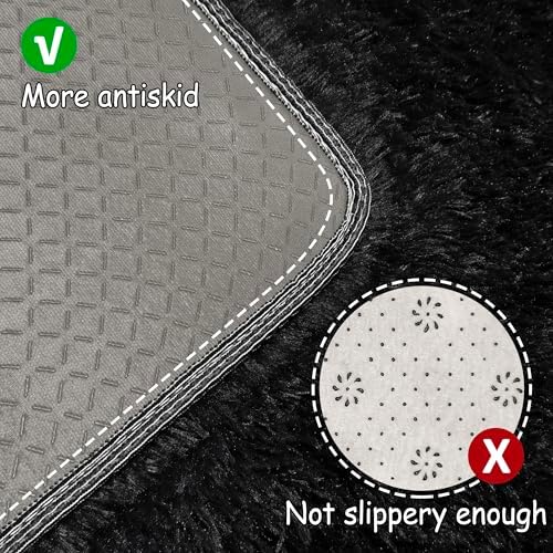 2x10 Bedside Area Rugs for Bedroom Soft Fluffy Shag Black Rug for Hallway - Image 4