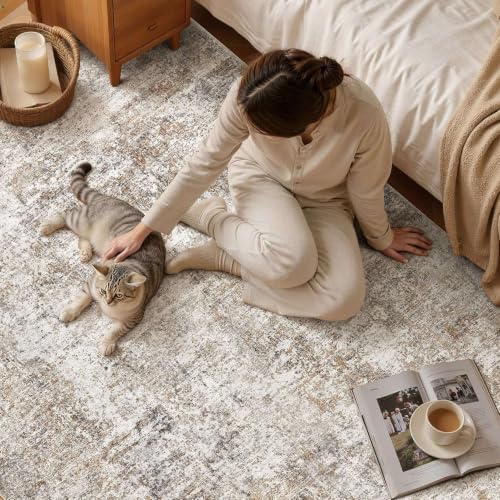 2x3 Area Rugs for Living Room Washable Abstract Rug Brown/Grey - Image 6