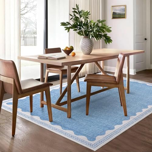 Garvee Modern Bordered Rugs for Living Room 8x10 Large Washable Rug Blue - Image 3
