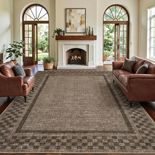 Garvee Checkered Border Washable Rug 8x10 Area Rugs by Garvee