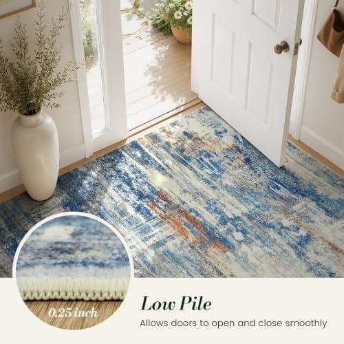 8x10 Washable Area Rug for Living Room, Slate Blue and Terracotta - Image 7