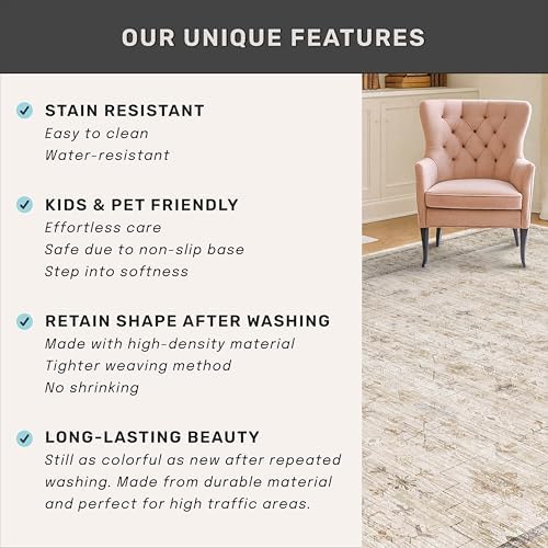 Washable Cream Rug 4x6 for Office, Non Slip Rugs for Kitchen, Low Pile Neutral - Image 6