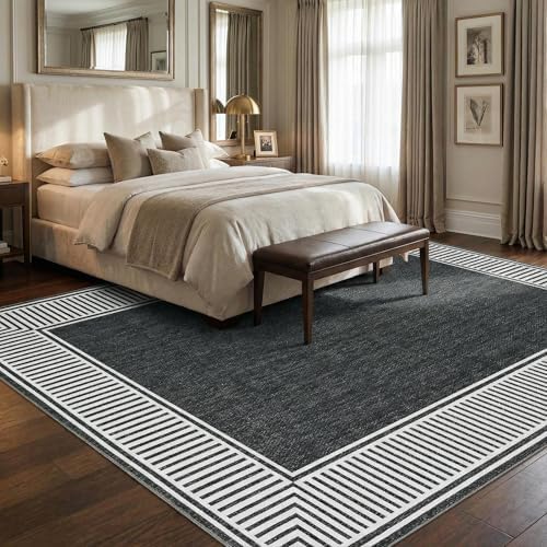 Garvee Modern Bordered Living Room Rug 9x12 Large Washable Rug Black - Image 2