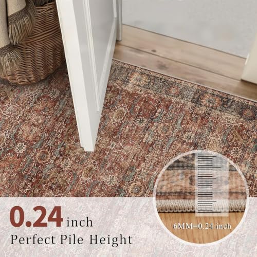 Zeeinx 9x12 Washable Area Rug Brick Red Vintage Rug - Image 6