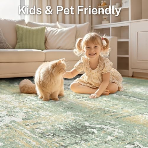 Area Rug Living Room-10X14 Abstract Washable Rug Green - Image 5