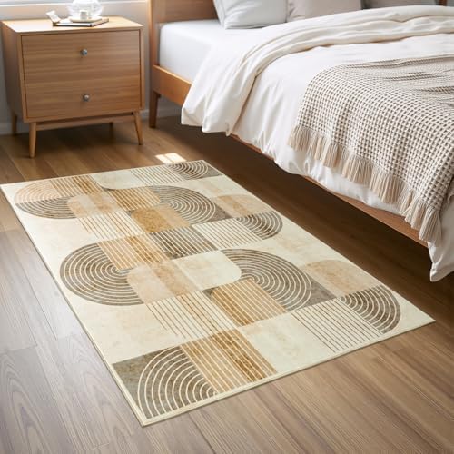 Washable Entryway Rug 2x3 ft, Neutral Beige Modern Geometric - Image 5