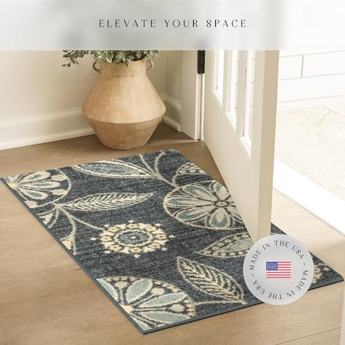 Maples Rugs Reggie Bohemian Floral Print Runner Rug, Persian Blue - Image 3