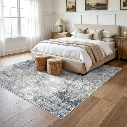 7x7 Square Rug Machine Washable – Modern Neutral Abstract Non-Slip Area Rug - Image 3
