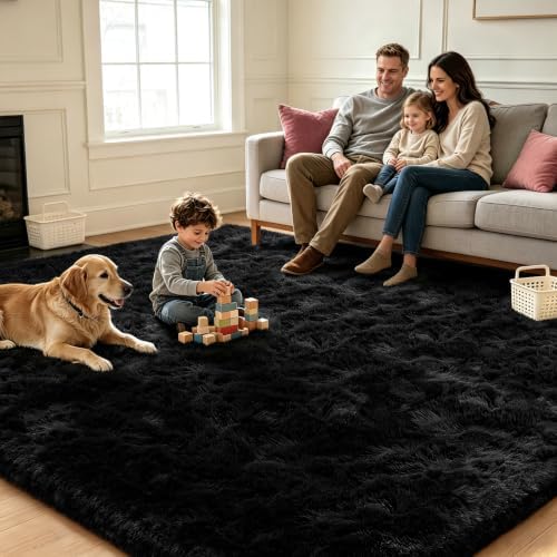 Black 3x5 Area Rugs for Bedroom, Fluffy Shag Rug Small Rug Bedroom Carpet - Image 5
