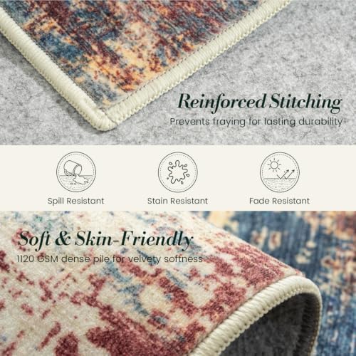 6x9 Washable Area Rug for Living Room, Rust Red and Slate Blue - Image 5