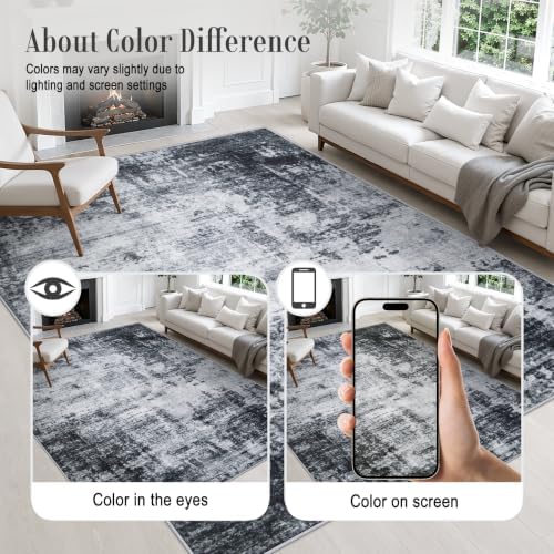 Area Rug Living Room: 3x5 Modern Washable Soft Carpet Dark Black - Image 6